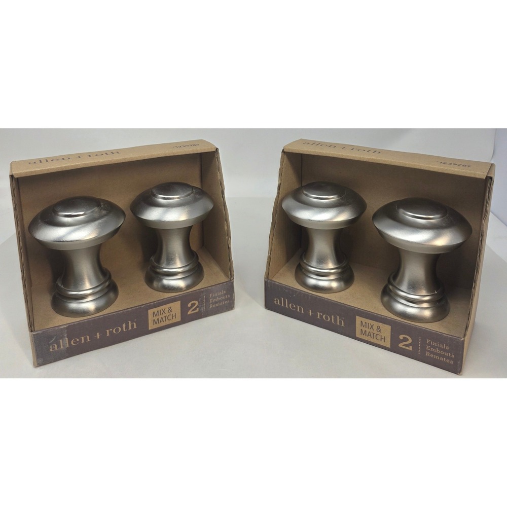 Allen + Roth Curtain Rod Finials 2 Sets 4pc Brushed Nickel 1in Rod FSI 1928 BNIC